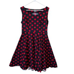 Hearts & Roses Polka Dot Rockabilly Swing Dress Black‎ Red USA 14 Pinup Retro